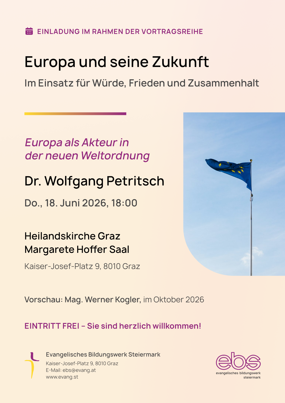 Veranstaltungsplakat: Europa als Akteur in der neuen Weltordnung